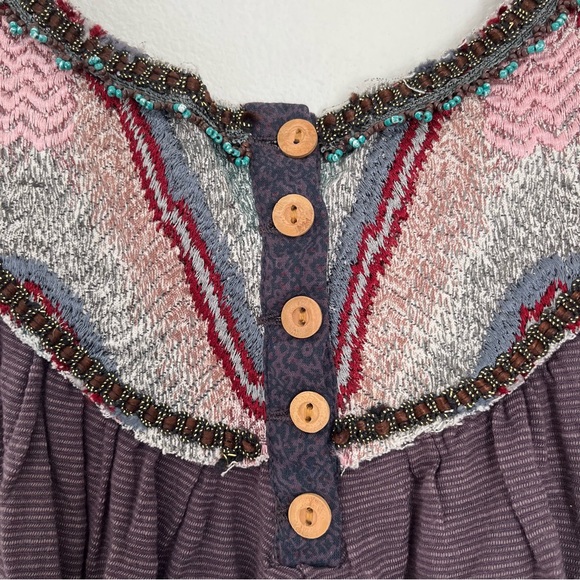 Free People Purple Blouse Boho Size XS Embellished V-Neck Sleeveless Tank Top - Picture 2 of 9